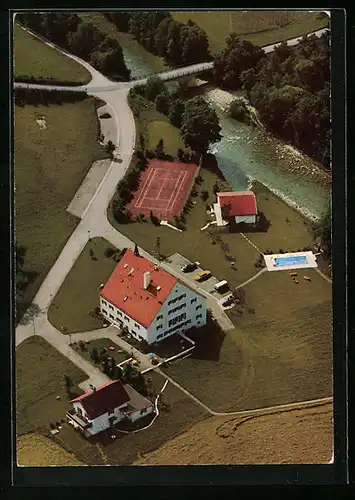 AK Rottenbuch, Kurheim Ammermühle mit Tennisplatz und Swimmingpool vom Flugzeug aus