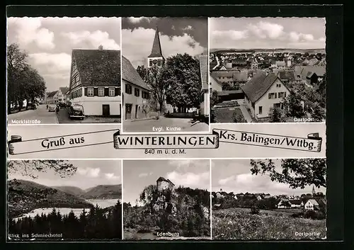 AK Winterlingen /Württ., Ortsansicht aus der Vogelschau, Marktstrasse, Ev. Kirche, Edenburg