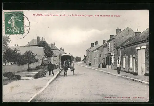 AK Ascoux, La Route de Jargeau, Rue principale du Bourg