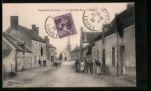 AK Ingrannes, La grande Rue - L`Eglise