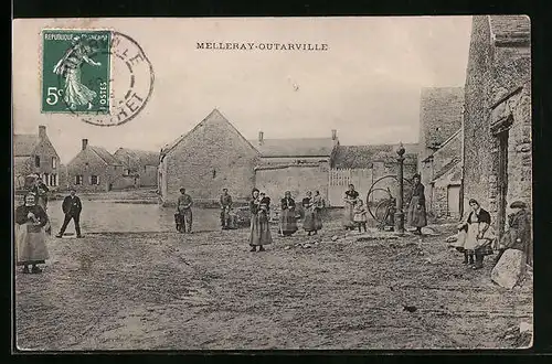AK Melleray-Outarville, Blick ins Dorf mit Bewohnern