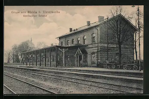 AK Biehla b. Elsterwerda, Oberlausitzer Bahnhof von der Gleisseite