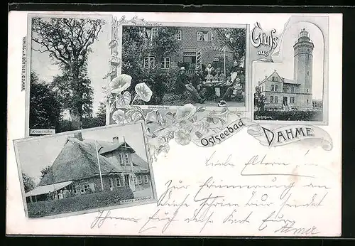 AK Dahme, Gasthaus Stamps Waldhalle, Dahmeshöved, Leuchtturm, Kroneneiche