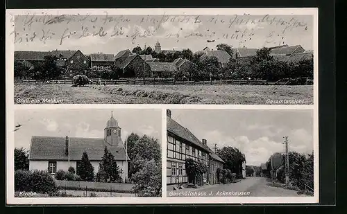 AK Mahlum, Geschäft J. Ackernhausen, Kirche, Gesamtansicht