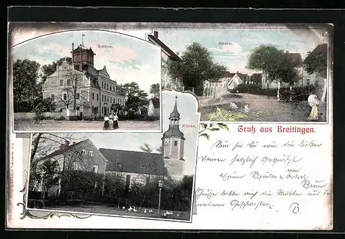AK Breitingen, Strassenpartie mit Gebäudeansicht, Schloss, Kirche