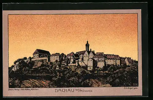 Steindruck-AK Dachau bei München, Teilansicht