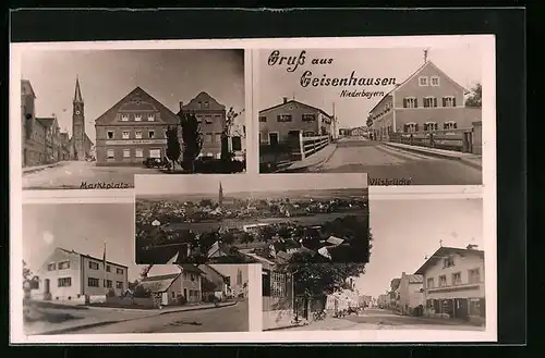 AK Geisenhausen /Niederbayern, Marktplatz mit Schuhgeschäft von August Zeiler, Strassenpartie mit Geschäften, Vilsbrücke