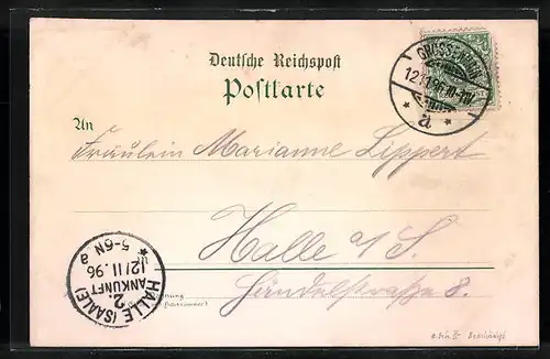 Lithographie Grossenhain, Stadthauptkirche, Postgebäude, Rathaus