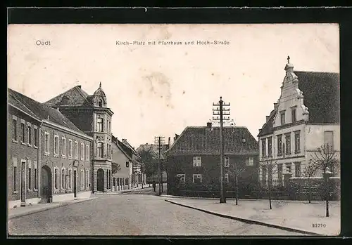 AK Oedt, Kirchplatz mit Pfarrhaus und Hochstrasse