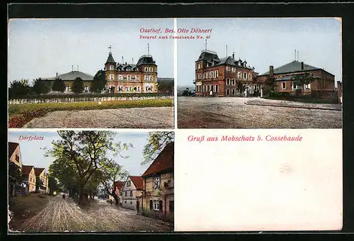 AK Mobschatz b. Cossebaude, Gasthof von Otto Döhnert, Strassenpartie am Dorfplatz