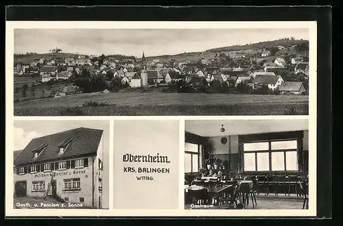 AK Obernheim /Wttbg., Gasthaus und Pension zur Sonne, Innenansicht, Totalansicht