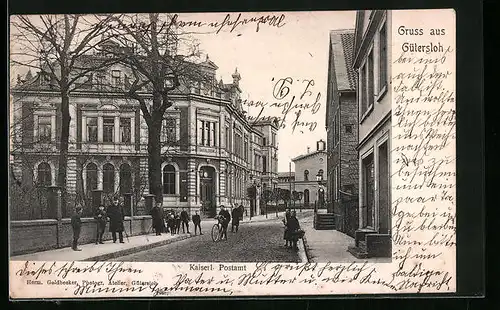 AK Gütersloh, Strassenpartie am Kaiserlichen Postamt
