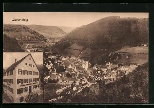 AK Wiesensteig, Gasthof und Brauerei zum Lamm, Gesamtansicht aus der Vogelschau