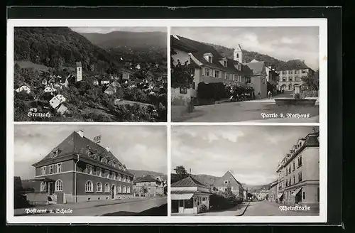 AK Grenzach, Partie b. Rathaus, Postamt und Schule, Rheinstrasse