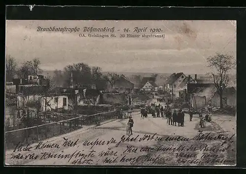 AK Böhmenkirch, Brandkatastrophe 1910 - Ortsansicht mit abgebrannten Häusern