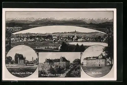 AK Kisslegg i. Allgäu, Panorama, Wolfegg`sches Schloss, Schulhaus