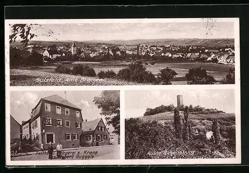 AK Sulzfeld /Amt Bretten, Ortsansicht (Panorama), Ruine Ravensburg, Gasthaus zum Kranz