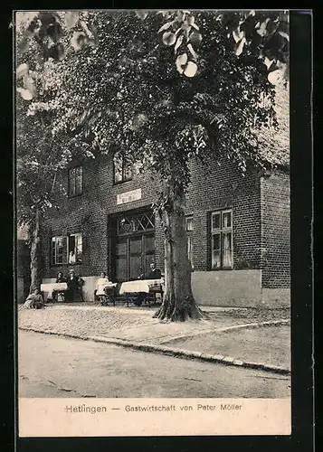 AK Hetlingen, Gastwirtschaft von Peter Möller mit Gästen an Tischen