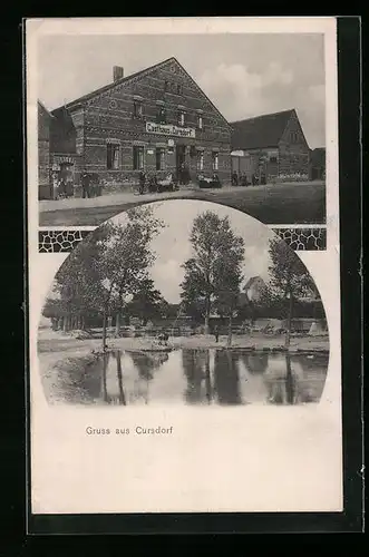 AK Kursdorf / Schkeuditz, Ortsansicht vom Wasser, Gasthaus Cursdorf