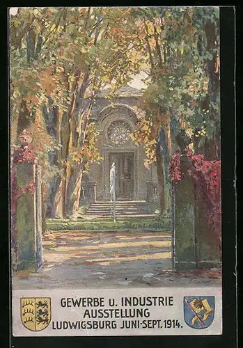 Künstler-AK Ludwigsburg, Gewerbe und Industrieausstellung 1914, Eingangsportal