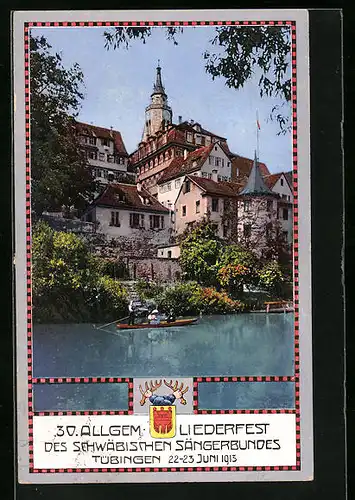 AK Tübingen, 30. Allgemeines Liederfest Des Schwäbischen Sängerbundes 1913, Altstadtpartie vom Wasser