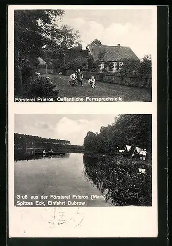 AK Prieros, Försterei, Oeffentliche Fernsprechstelle, Spitzes Eck, Einfahrt Dubrow