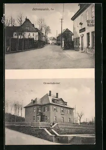 AK Bärenwalde /Sa., Strassenpartie und Gemeindeamt