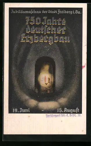 Künstler-AK Freiberg i. Sa., 750 Jahre deutscher Erzbergbau 1938, Grubenlicht