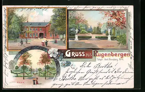 Lithographie Rugenbergen, Gasthaus mit Park