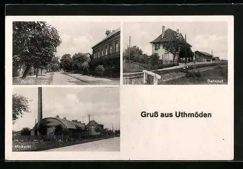 AK Uthmöden, Bahnhof, Molkerei, Ortspartie