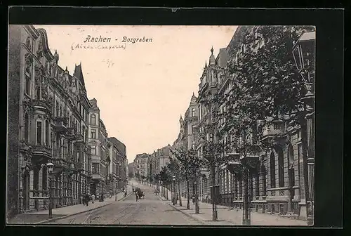 AK Aachen, Strasse am Borgraben mit Passanten und Wohnhäusern