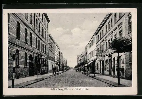 AK Falkenberg / Elster, Friedrichstrasse mit Geschäften