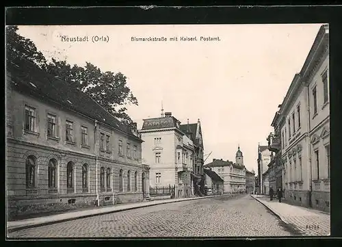 AK Neustadt / Orla, Bismarckstrasse mit Kaiserl. Postamt