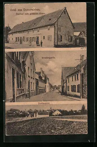 AK Domersleben, Gasthof zum goldenen Stern, Strassenpartie, Ortsansicht