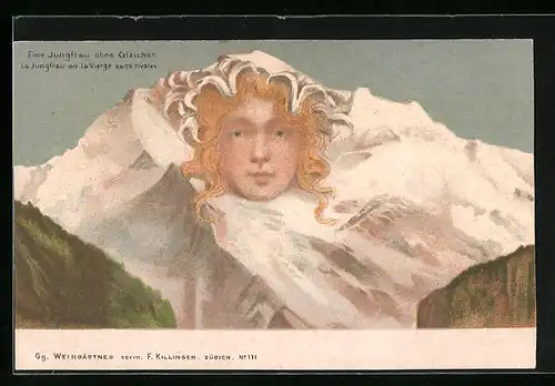 Künstler-AK F. Killinger Nr. 111: Eine Jungfrau ohne Gleichen, Berg mit Gesicht / Berggesichter