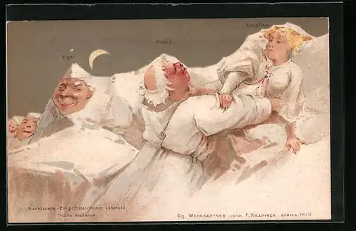 Künstler-AK F. Killinger Nr. 113: Ein prähistorischer Ekkehard, Berg mit Gesicht / Berggesichter