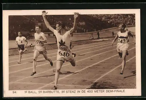 AK Amsterdam, Olympische Spiele 1928, Kanadischer Leichtathlet gewinnt 400 Meter Lauf im Demifinale