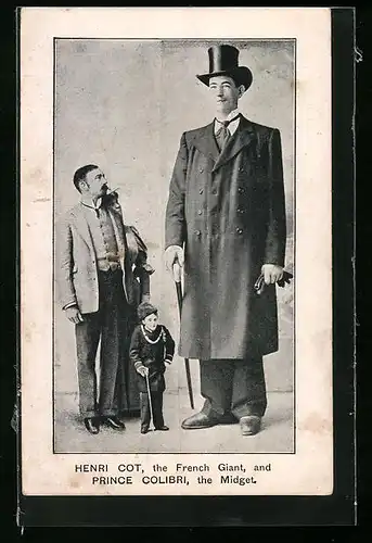 AK Henri Cot the French Giant and Prince Colibri the Midget, Riese und Liliputaner