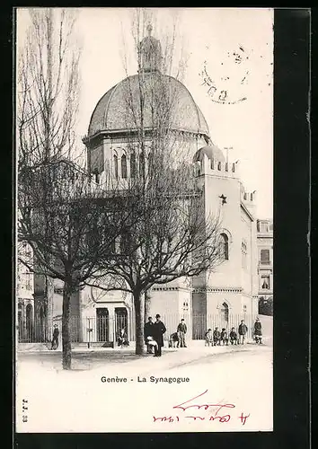 AK Geneve, La Synagogue, Synagoge im Sonnenschein