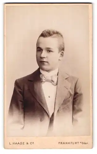Fotografie L. Haase & Co., Frankfurt a /Oder, Regierungsstr. 12, Junger Herr im Anzug mit Fliege