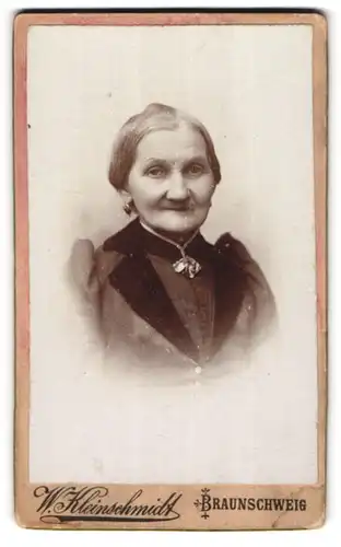 Fotografie W. Kleinschmidt, Braunschweig, Ältere Dame mit Kragenbrosche
