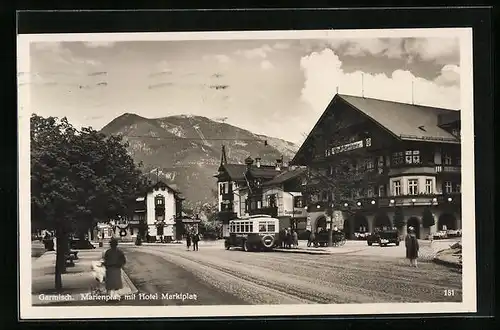 AK Garmisch, Marienplatz mit Hotel Marktplatz