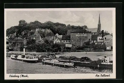 AK Oderberg /Mark, Flusspartie am Bollwerk, Dampfer