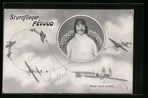 AK Sturzflieger Pégoud im Portrait, Fliegen einer Pirouette