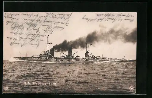 AK Kriegsschiff S. M. S. von der Tann gibt Volldampf