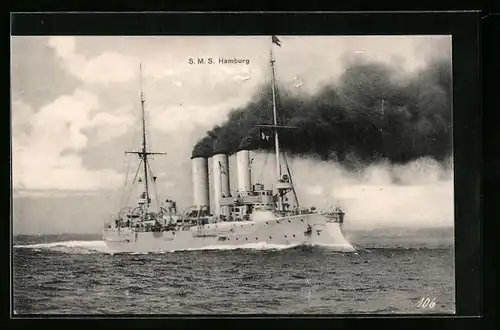 AK Kriegsschiff S.M.S. Hamburg auf hoher See