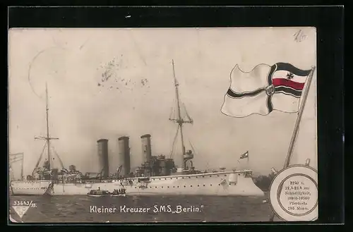AK Kleiner Kreuzer S. M. S. Berlin, Flagge der Kaiserlichen Marine