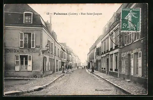 AK Puiseaux, Rue Saint-Jacques, Strassenpartie