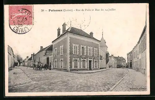 AK Puiseaux, Rue de Paris et Rue du 14 Juillet, Strassenpartien