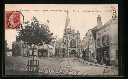 AK Puiseaux, L`Église, monument historique, XIIme siècle et place du Martroi Nord-Ouest